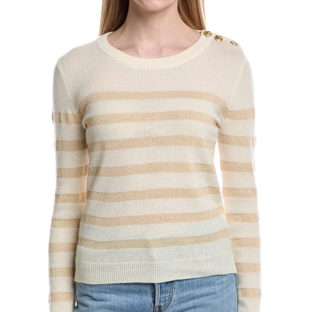 Maison Heritage Striped Cream and a Gold Zarol Women's Cashmere Sweater